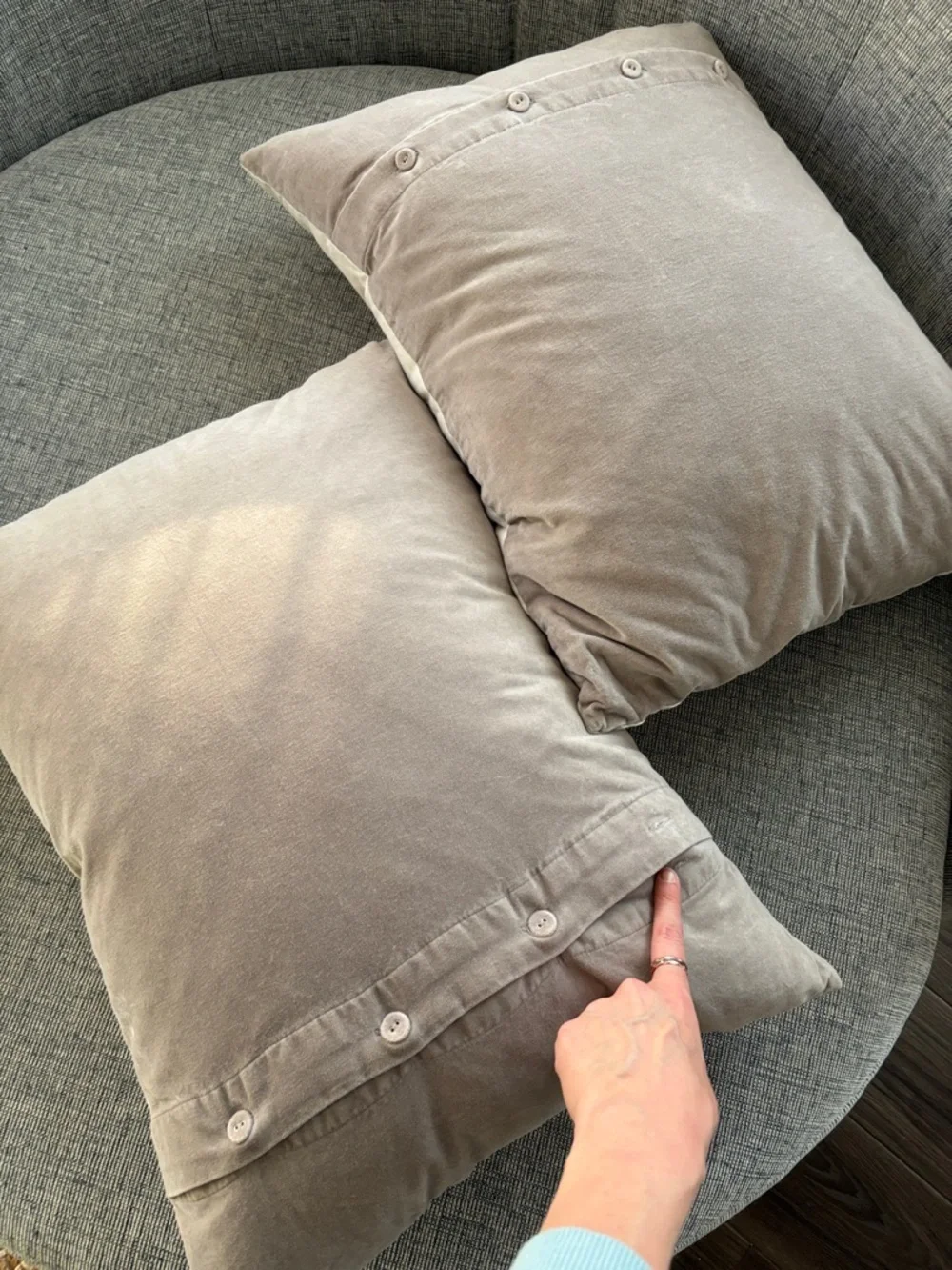 IKEA Throw Pillows with Red and Green Floral Embroidered Covers